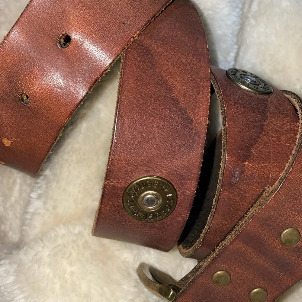 Nocona Mens Shotgun Shell Concho Bullet Leather Brass Buckle Western Cowboy Belt